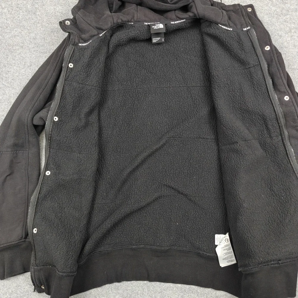 The North Face Jacket Mens Medium Black Hooded Fleece‎ Full Zip Broken Zipper